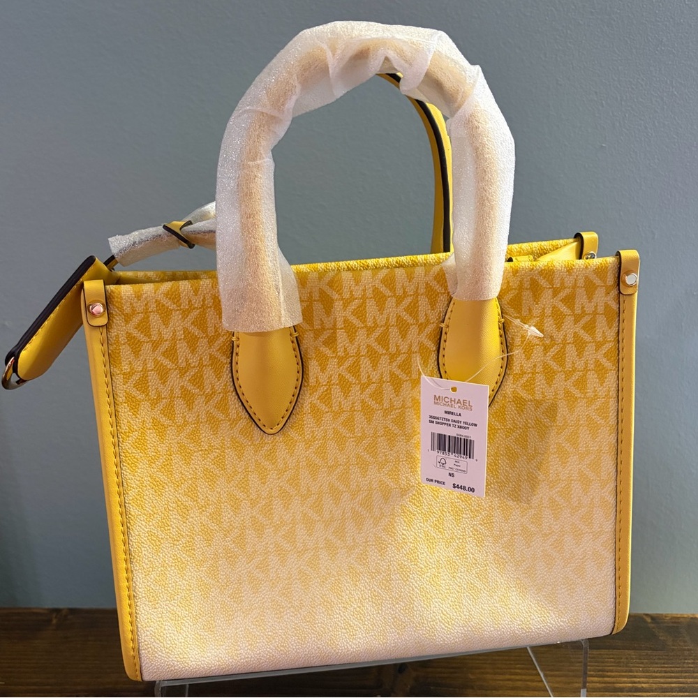 NWT Michael Kors Mirella Daisy Yellow Ombré Satchel with Detachable Strap - Picture 5 of 16